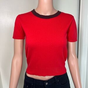 Chanel Vintage Spring 1995 Cashmere Red Crew Wool Sweater Top Shirt